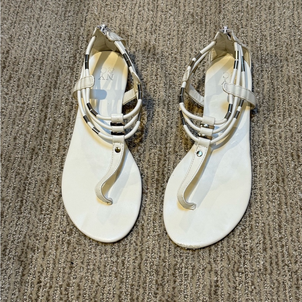 New York & Company White Sandals with Black Accents